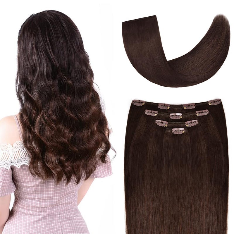Winsky 20" Clip in Hair Extensions Real Human Hair for Women - Silky Straight Remy Hairpieces Clip on 75grams 4pieces Medium Brown #4 Color - Image 1